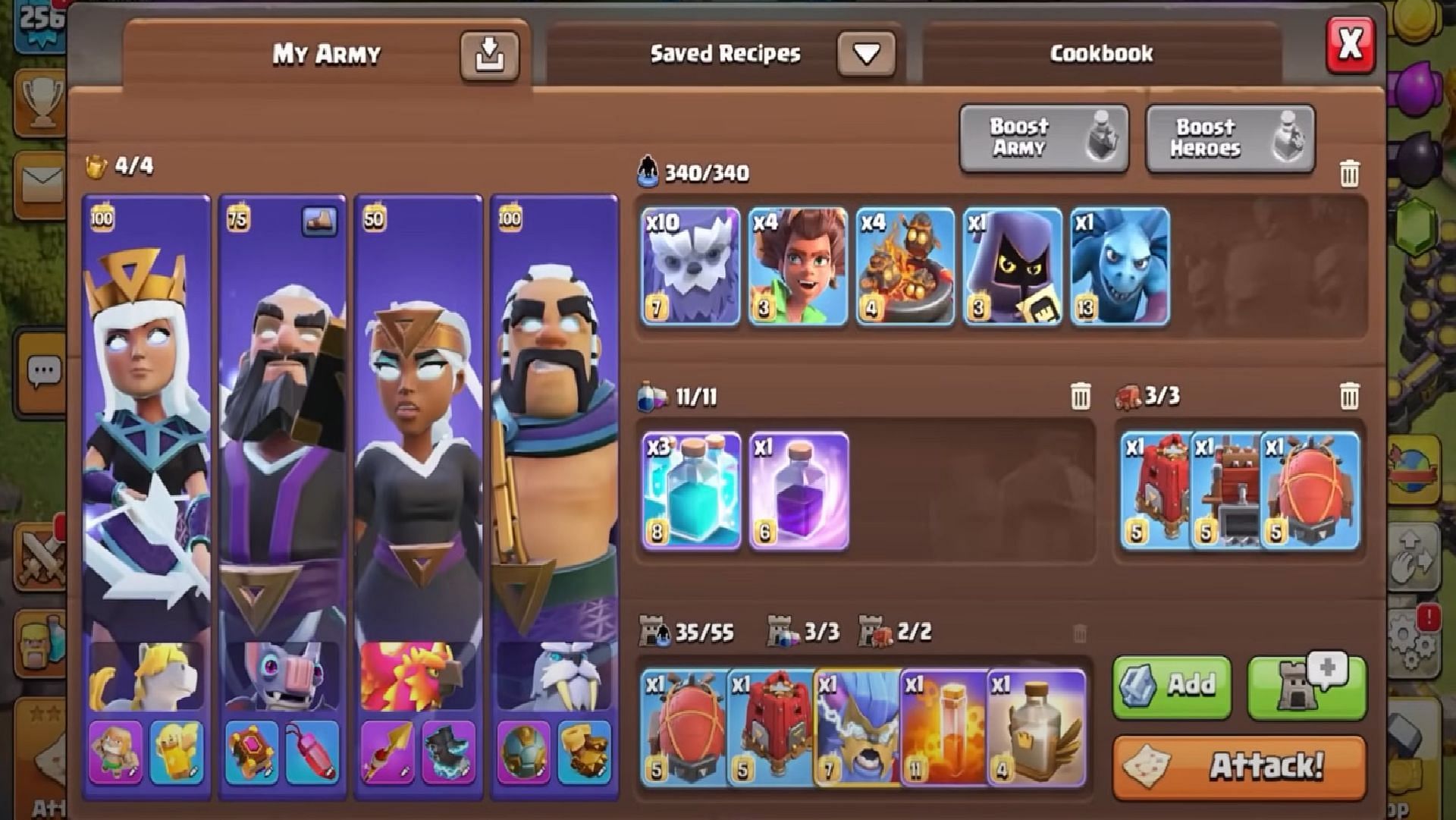 Army Recipe for the Super Yeti Clone Bombing ground attack (Image via Supercell)